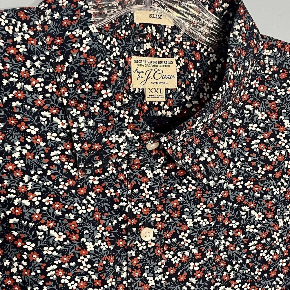 J Crew Mens Slim Stretch Floral Button Shirt XXL Navy Preppy Statement Retro 90s